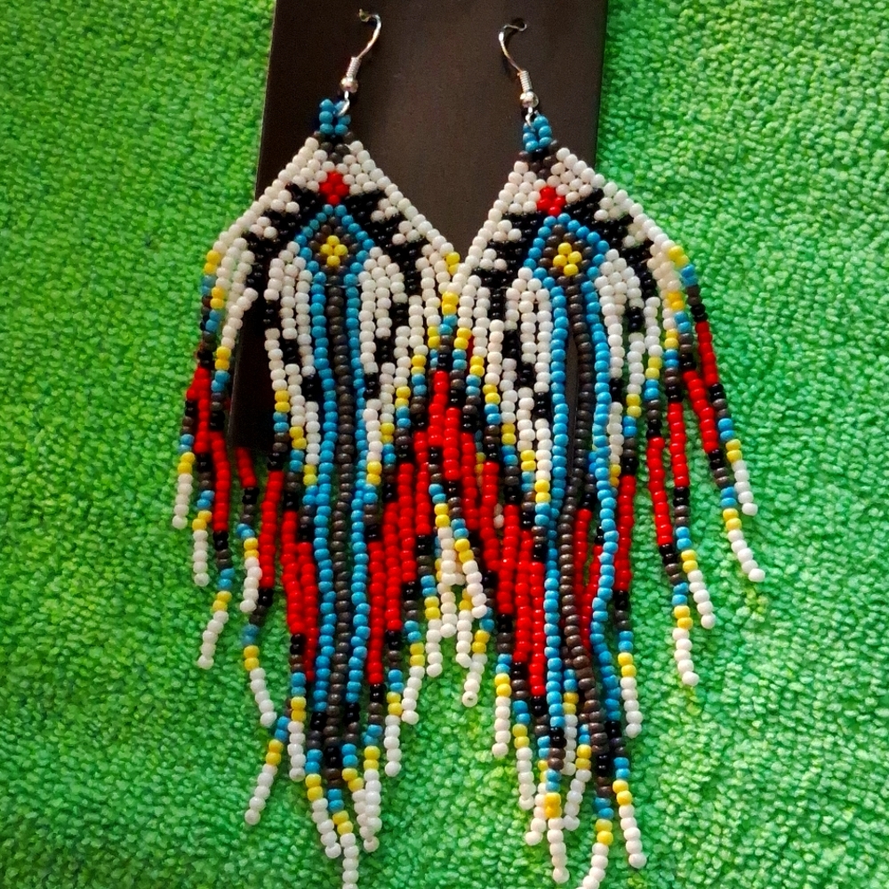 NWOT,Handcrafted,Colorful,Long,Beaded,Earrings for Pierced Ears with Copper Post